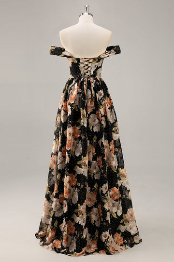 Błyszcząca Czarny Kwiat Kształcie Litery A Długa Sukienki Na Wesele z Koralikami